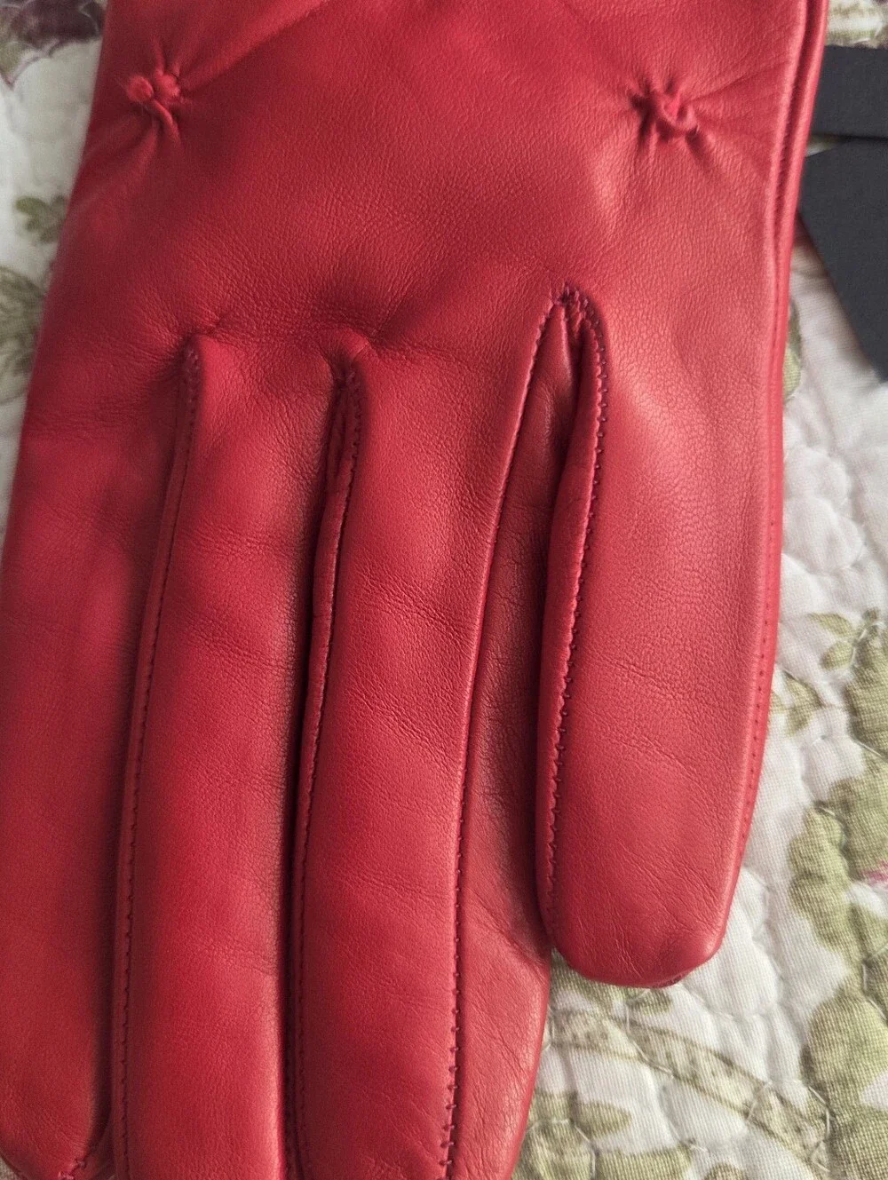 Italian Leather Cashmere Lined Red Quilted Leather Women's Gloves